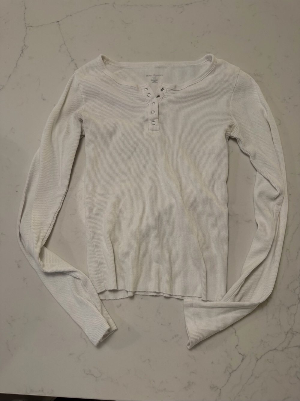 Brandy Melville White Ribbed Long Sleeve Henley